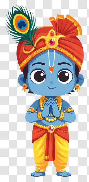 Krishna - Blue Cartoon Character With Peacock Feather Transparent PNG