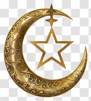 Golden Crescent - Ornamental Gold Crescent Moon With Star Transparent PNG