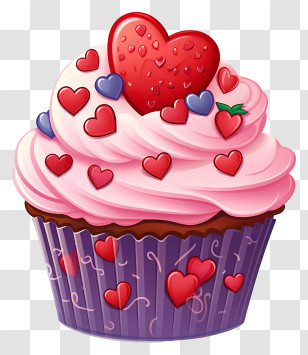 Cupcake - Pink Cupcake With Red Heart Topping Transparent PNG
