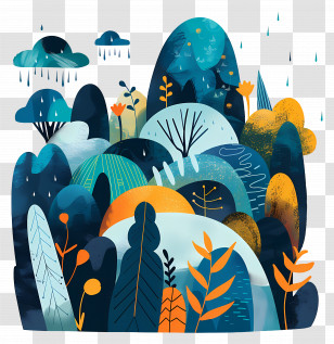 Rain Forest Scene - Colorful Nature Landscape Illustration Transparent PNG