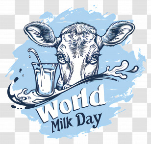 World Milk Day - Cow With Glass Of Milk For World Milk Day Transparent PNG