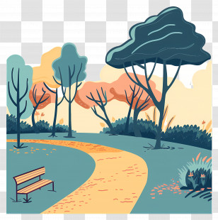 Park Path - Illustrated Park Pathway With Trees Transparent PNG