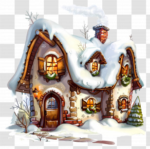 Christmas Winter House - Snow-Covered House In Winter Scene Transparent PNG