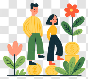 Income Growth Investment - People Standing On Coins With Plants Transparent PNG