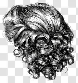 Wig - Black Vintage Curly Hairstyle Sketch Transparent PNG
