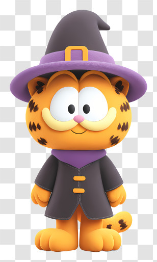 Garfield In Witch Outfit - Cute Cat In Witch Costume Transparent PNG