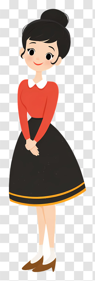 Cartoon Woman - Polite Girl In Red Top Transparent PNG