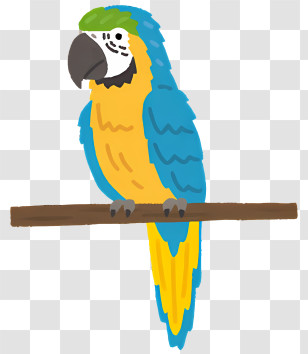 Bird - Parrot Perched On A Branch Illustration Transparent PNG