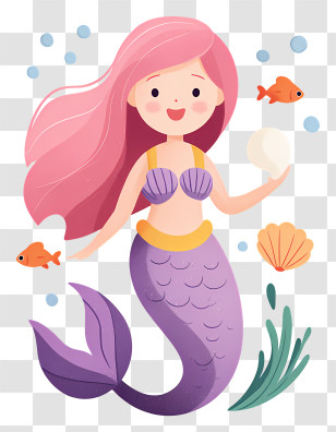 Cute Cartoon Mermaid - Cute Pink-Haired Mermaid Cartoon Transparent PNG