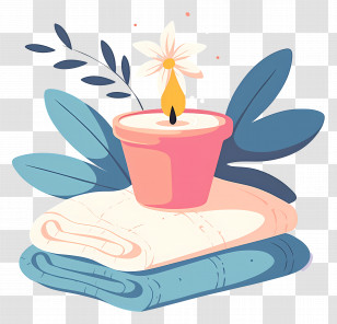 Aromatherapy Candle - Candle Light On Folded Towels With Leaves Transparent PNG