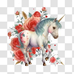 Watercolor Unicorn - Unicorn Illustration With Floral Background Transparent PNG