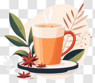 Masala Chai Tea - Steaming Cup Of Coffee With Plants And Autumn Theme Transparent PNG