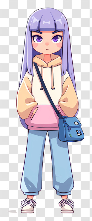 Stylish Anime Girl - Purple-Haired Anime Girl Transparent PNG