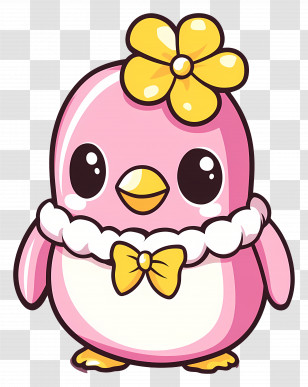 Pastel Pink Penguin - Pink Bird With Flower And Bow Transparent PNG