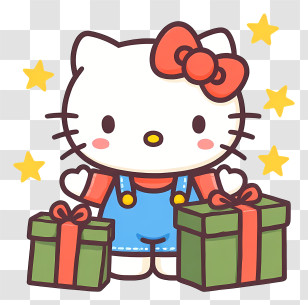 Christmas Hello Kitty - Hello Kitty With Gift Boxes Transparent PNG