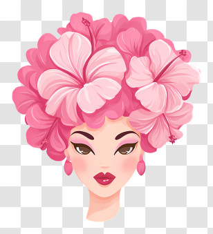 Pink Beauty Emoji - Woman With Floral Hair Illustration Transparent PNG