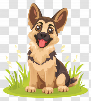 Dog German Shepherd - Happy Cartoon Dog On Grass Transparent PNG