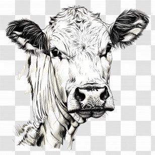 Cow Sketch - Black And White Cow Sketch Illustration Transparent PNG