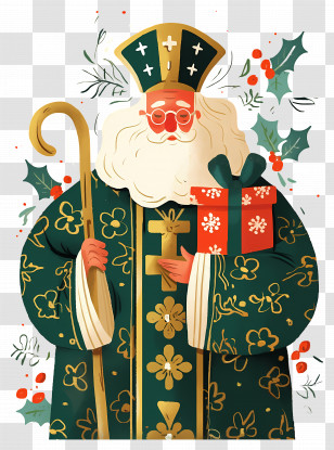Saint Nicholas Day - Saint Nicholas In Festive Traditional Clothing Holding Gift Transparent PNG