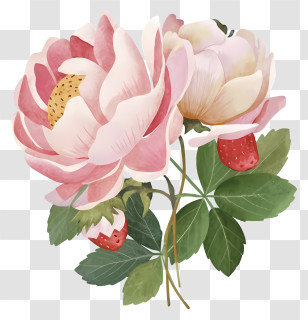Pink Peonies - Pink Peonies Paired With Strawberries Transparent PNG