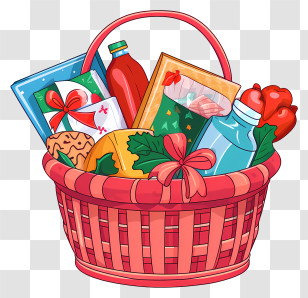 Basket With Food - Festive Gift Basket Full Of Presents Transparent PNG