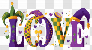 Mardi Gras Love - Colorful Love Letters With Mardi Gras Theme Transparent PNG