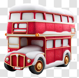 Christmas Double Decker Bus - Snowy Red Double-Decker Bus Transparent PNG