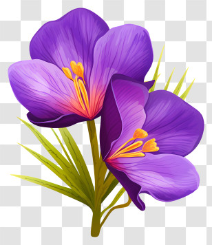 Purple Crocus - Elegant Purple Crocus Flower With Leaves Transparent PNG