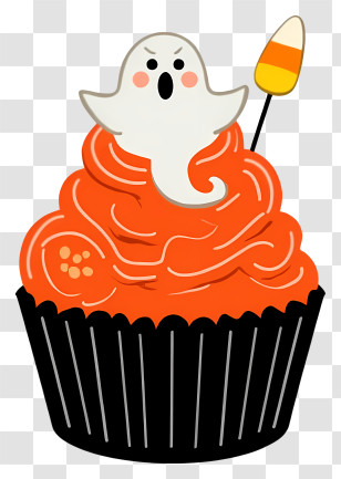 Halloween Cupcake - Orange Ghost Cupcake With Candy Corn Transparent PNG