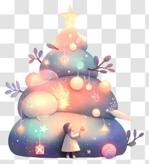 Pastel Dreamy Christmas Tree - Magical Christmas Tree With Lights Transparent PNG