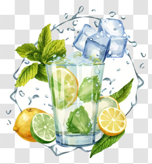 Lemonade - Refreshing Citrus Drink With Mint And Ice Cubes Transparent PNG