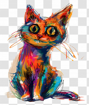 Cartoon Cat - Colorful Artistic Cat Illustration Transparent PNG