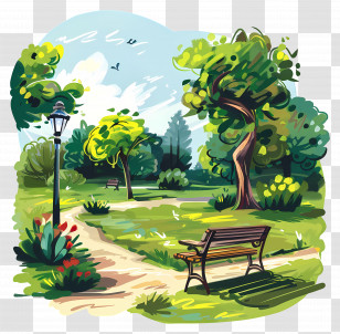 Park Landscape - Scenic Park With Bench Transparent PNG