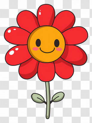Flower Emoji - Red Smiling Flower Cartoon Illustration Transparent PNG