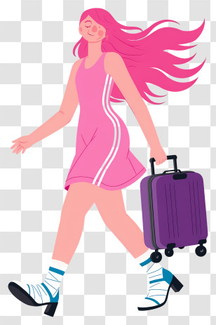 Woman Yanking Luggage - Pink Haired Woman Traveling Transparent PNG