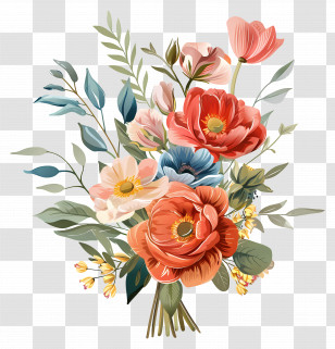 Bunch Of Flowers - Beautiful Floral Bouquet Illustration Transparent PNG