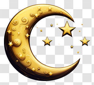 Sketch Style Moon And Star - Golden Crescent Moon With Sparkling Stars Transparent PNG