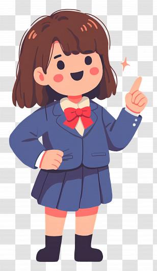 Cartoon Student - Cartoon Girl In Blue Uniform With Gesture Transparent PNG
