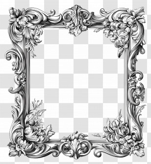 Old Frame - Ornate Vintage Floral Frame In Grayscale Transparent PNG