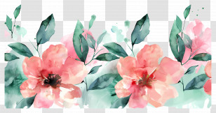 Tropical Flower Background - Watercolor Pink Flowers With Leaves Transparent PNG