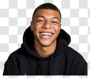 Kylian Mbappe - Smiling Person Portrait In Black Hoodie Transparent PNG