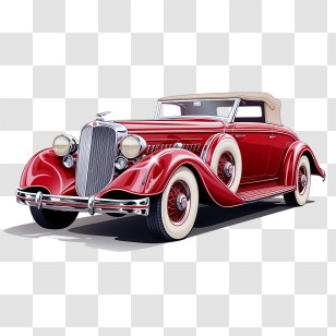 Vintage Car - Red Vintage Convertible Car Transparent PNG