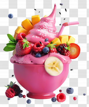 Smoothie Bowl - Delicious Fruit Yogurt With Berries And Banana Transparent PNG