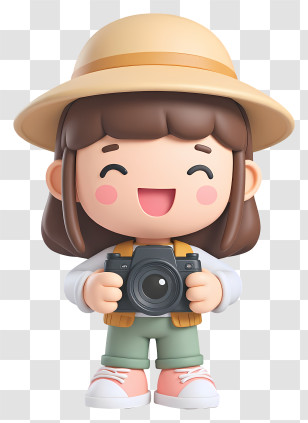 Kawaii Girl With Camera - Adorable Girl Photographer With Hat Transparent PNG