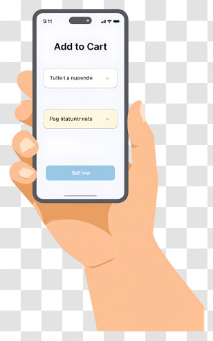 Hand Holding Phone Shopping - Mobile Add-to-Cart Illustration Transparent PNG