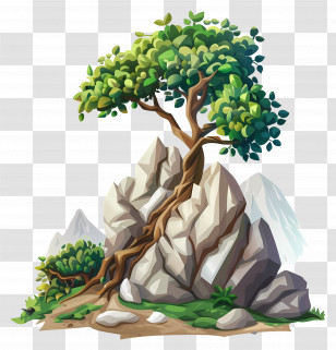 Mountain Tree - Tree Growing On Scenic Rocky Hill Transparent PNG
