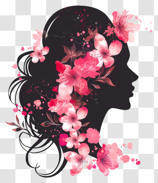 Womens Day Flower Art - Floral Silhouette Of A Woman Transparent PNG