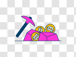 Icon - Bitcoin Mining Illustration With Pickaxe Transparent PNG