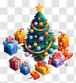 Christmas Tree - Festively Decorated Christmas Tree With Gifts Transparent PNG
