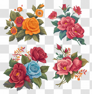 Flower Bouquet Tattoo - Colorful Floral Bouquets With Roses Transparent PNG